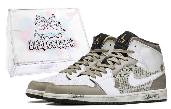 Jordan Jordan Air Jordan 1 Da Vinci Custom, Box, Old Newspaper Cushioning Slip Resistant Cushioning Slip Resistant High top