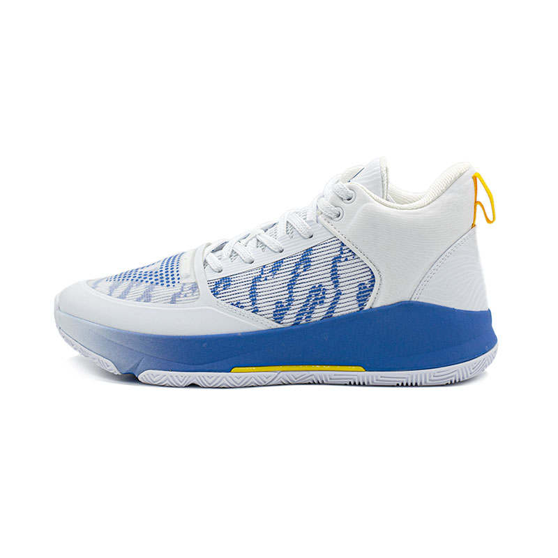 PEAK Cushioning Abrasion Resistant Cushioning, Wear Resistant Mid top Basketball Shoes Men's White Blue