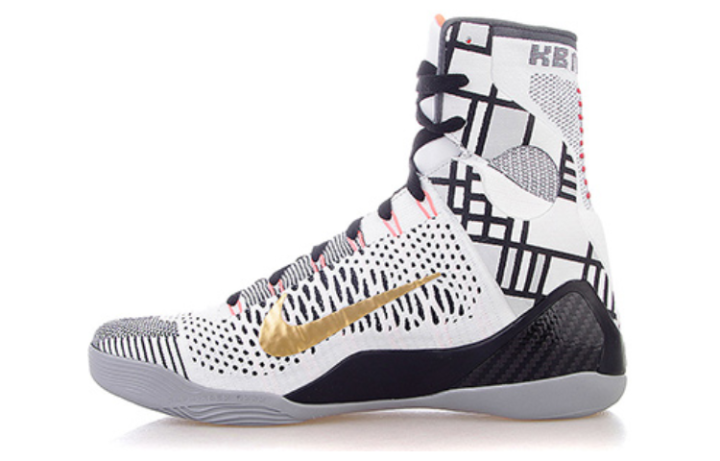 Nike Nike Kobe 9 Elite Gold Fundamentals High top Basketball Shoes Men's White Black Gold