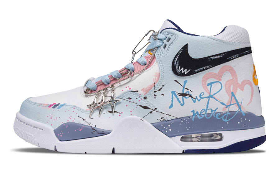 Nike Nike Flight Legacy Heartbeat Story Abrasion Resistant Mid top Vintage Basketball Shoes Men's White Blue Pink