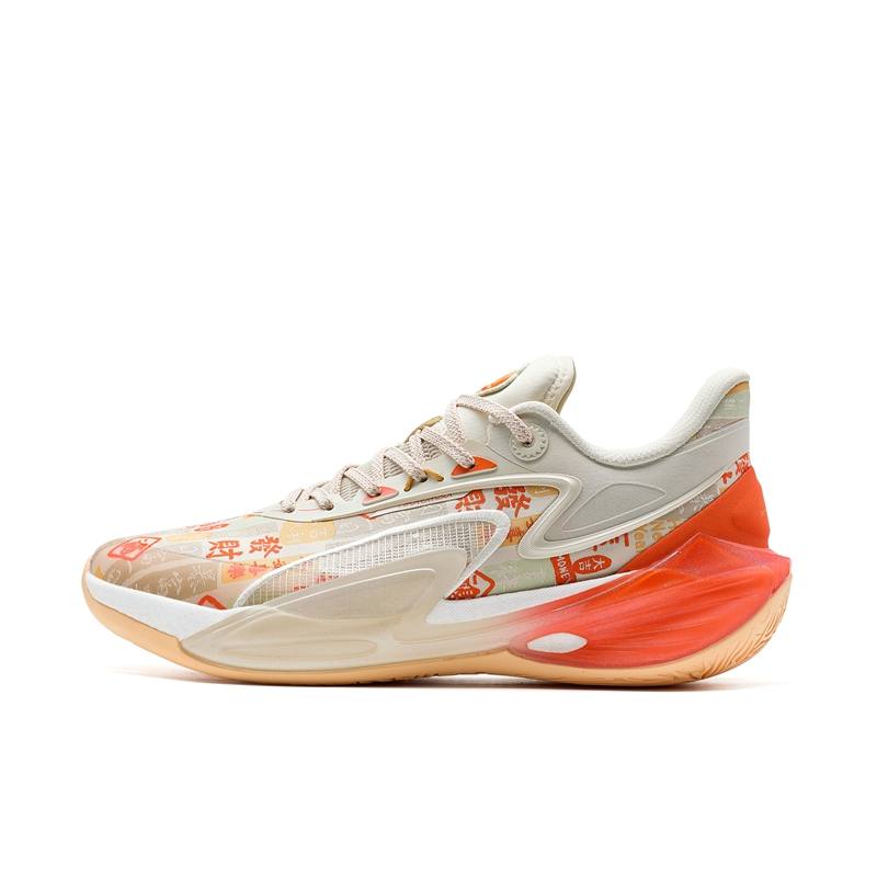 XTEP Slip Resistant Abrasion Resistant Support Low top Basketball Shoes Men's White Red Yellow