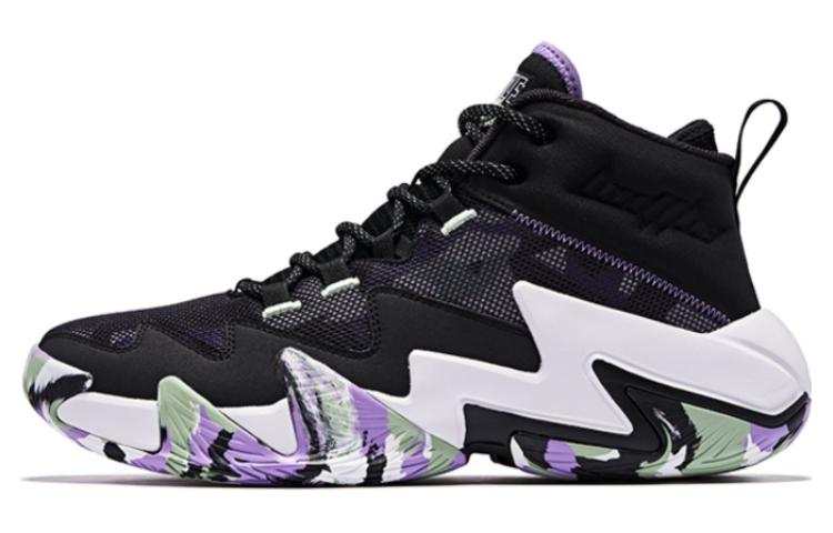 QIAODAN Broken Shadow 2.0 Slip Resistant Abrasion Resistant High top Basketball Shoes Men's Black Purple White