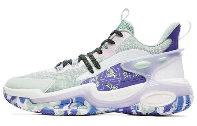 QIAODAN Q KUNGFU Cushioning Slip Resistant Abrasion Resistant High top Basketball Shoes Men's Blue Green