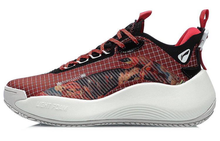 Li-Ning Li Ning BD5 Street Sole Slip Resistant Cushioning Low top Basketball Shoes Women's Chinese Paintings Red