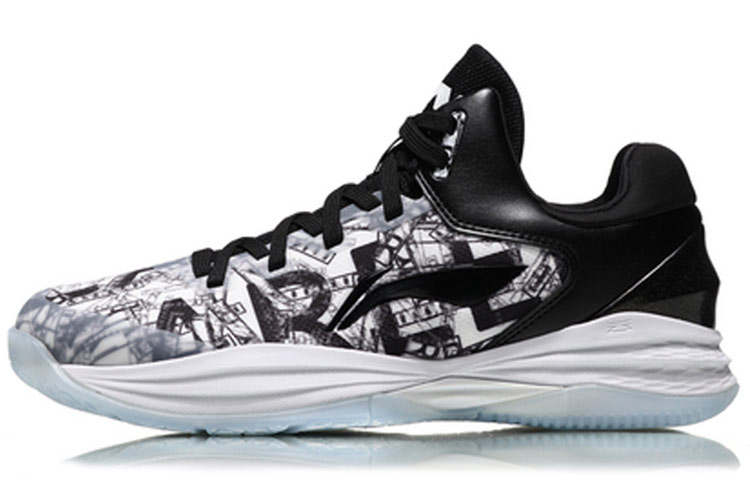 Li-Ning Li Ning Night Stalker Cushioning Balance Low top Basketball Shoes Men's Black White Graffiti