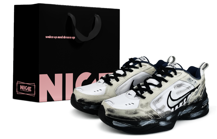 Nike Nike Air Monarch 4 Abrasion Resistant Abrasion Resistant Low top Chunky Sneakers Unisex Black Gray White
