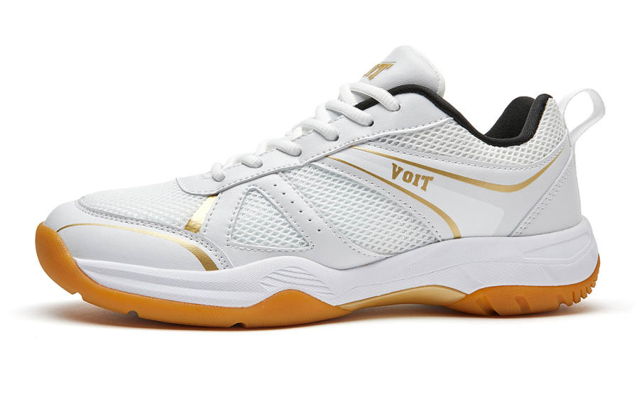 VOIT Abrasion Resistant Coverage Lightweight Low top Badminton Shoes Unisex White Gold