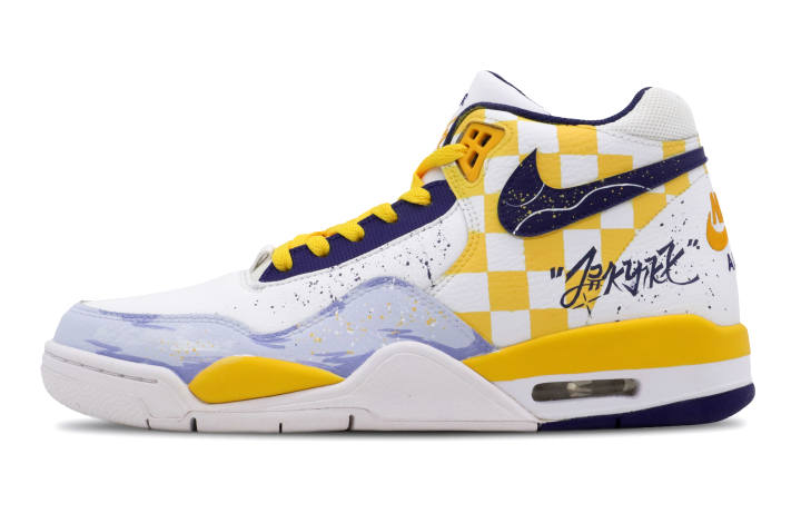 Nike Nike Flight Legacy Blank Plaid Slip Resistant Mid top Vintage Basketball Shoes Men's Yellow White Blue
