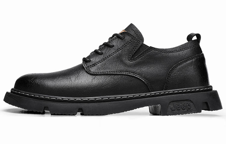 Jeep Casual Leather Shoes Men's Low Top Black