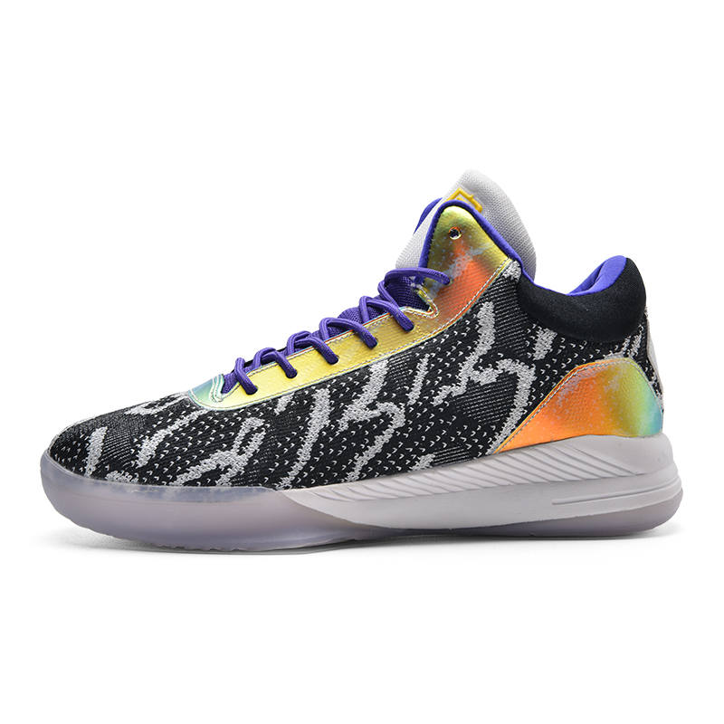 IVERSON Slip Resistant Abrasion Resistant Low top Basketball Shoes Black Purple Light Gray