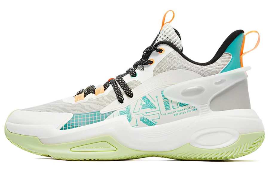 QIAODAN Q KUNGFU Cushioning Slip Resistant Abrasion Resistant Basketball Shoes Men's White Green