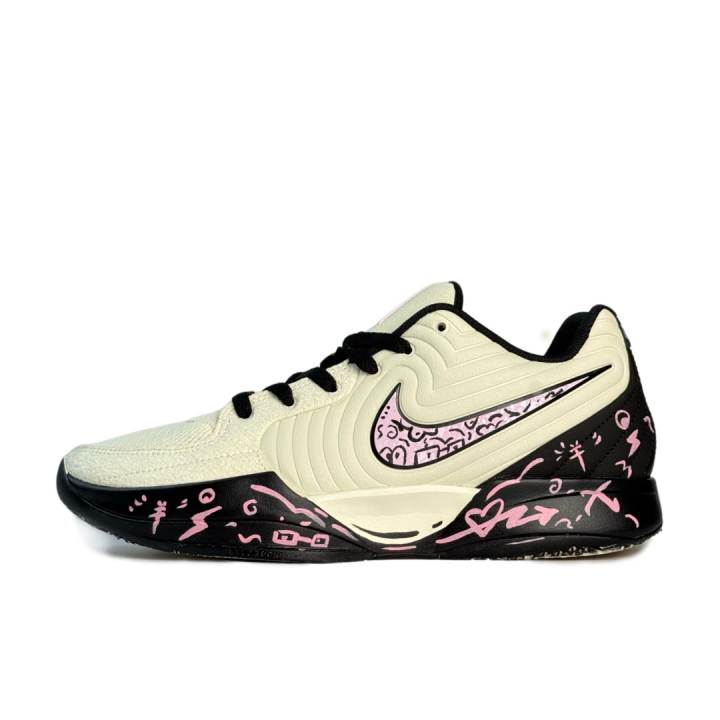 Nike Nike Ja 2 Pink Ink Graffiti Abrasion Resistant Low top Basketball Shoes Men's White Black Pink