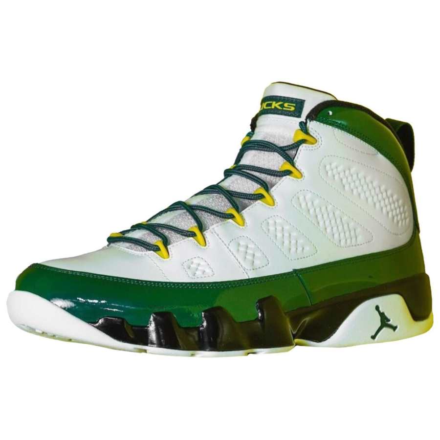 Jordan Jordan Air Jordan 9 Slip Resistant Abrasion Resistant Mid top Basketball Shoes Unisex White Green