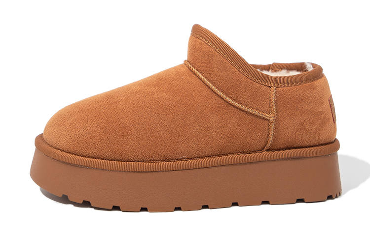 FEIYUE Fabric Thermal Abrasion-Resistant Fleece-Lined, Comfortable Platform Short Snow Boots 4cm Women's Camel