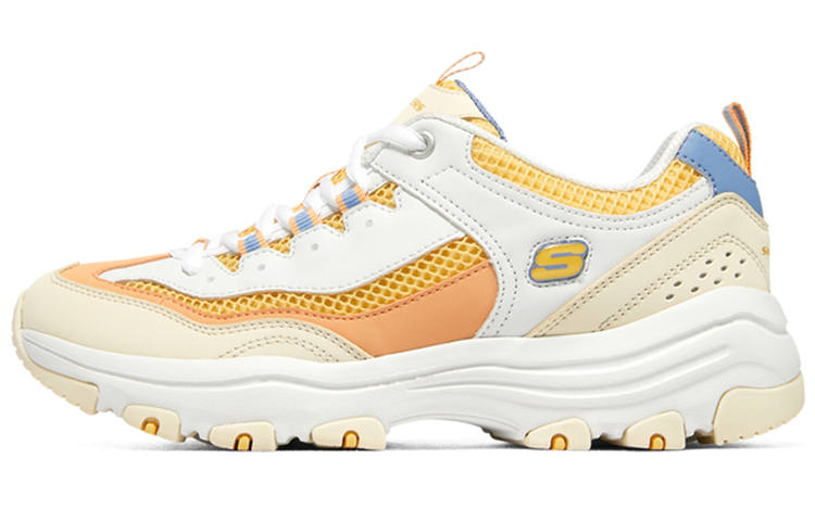 Skechers I Conik Textile, Synthetic Leather Cushioning Abrasion Resistant Low top Chunky Sneakers Women's White Yellow
