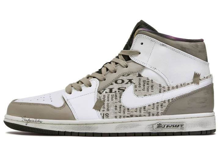 Jordan Jordan Air Jordan 1 ADCDAVINCI Custom, Old Newspaper Cushioning Slip Resistant Cushioning Slip Resistant Mid top
