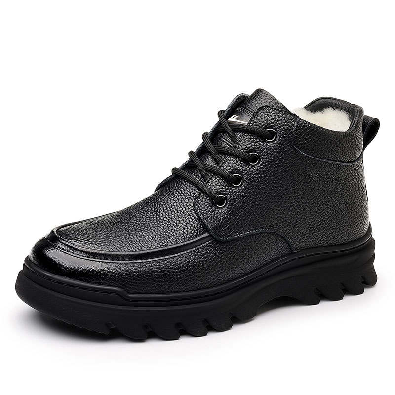 Warrior Men's Shoes Top Grain Cow Leather Winter Thickened And Fleece Lined Snow Boots Thermal High top