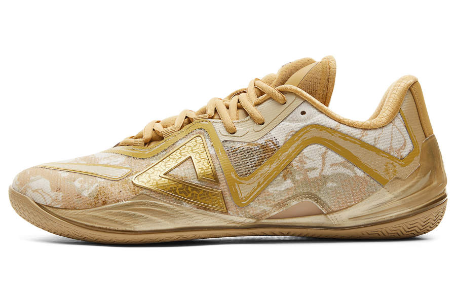 PEAK Low top Basketball Shoes Men's Yellow Brown Gold