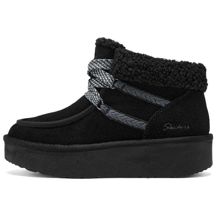 Skechers SUEDE PADDED Thermal Height Increasing Crew Snow Boots Women's Black