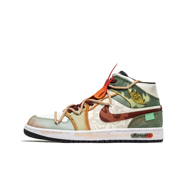 Jordan Jordan Air Jordan 1 Da Vinci Custom, Serpent Auspicious, Pi Fang Abrasion Resistant Breathable