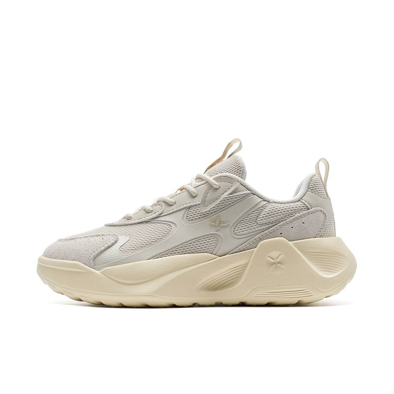 XTEP Star Meteorite Slip Resistant Abrasion Resistant Low top Chunky Sneakers Women's White Sand Gray