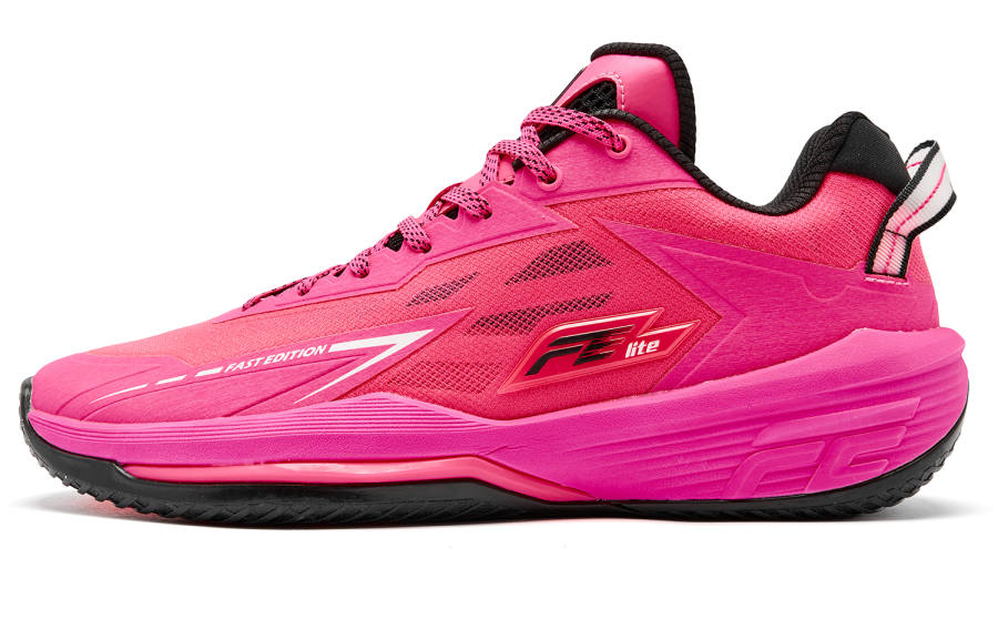 QIAODAN FETEAM Cushioned Slip-Resistant Abrasion-Resistant Low-Top Basketball Shoes Men's Neon Pink Black