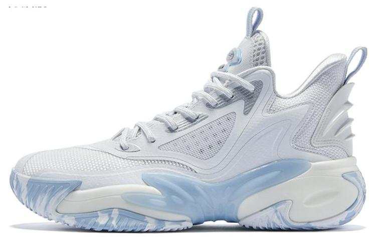 QIAODAN Titan 3 Slip Resistant Abrasion Resistant Mid top Basketball Shoes Men's White Blue