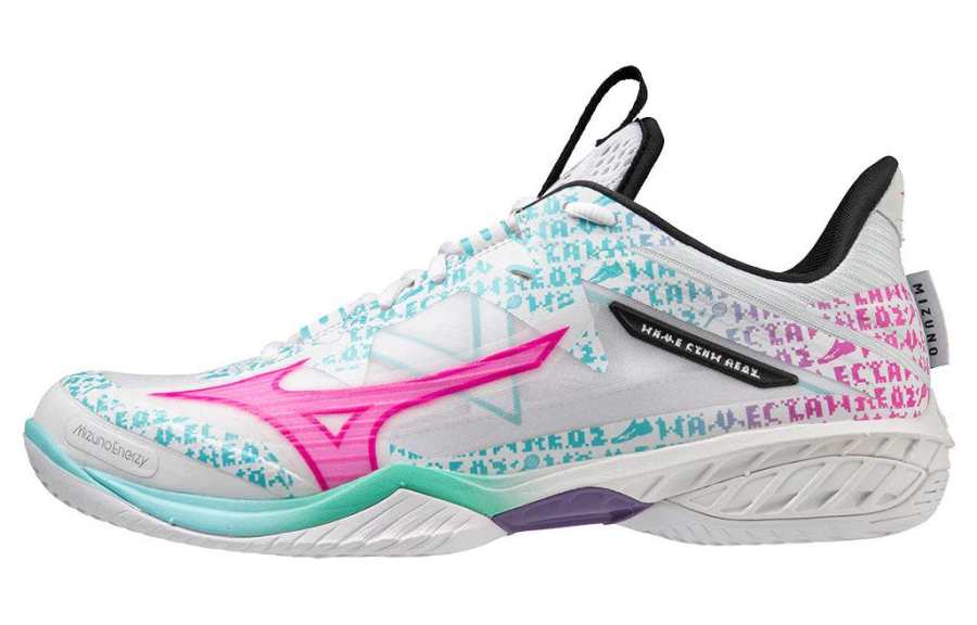 Mizuno Wave Claw Neo 2 Slip Resistant, Abrasion Resistant, Breathable Low top Badminton Shoes Unisex White Blue Pink