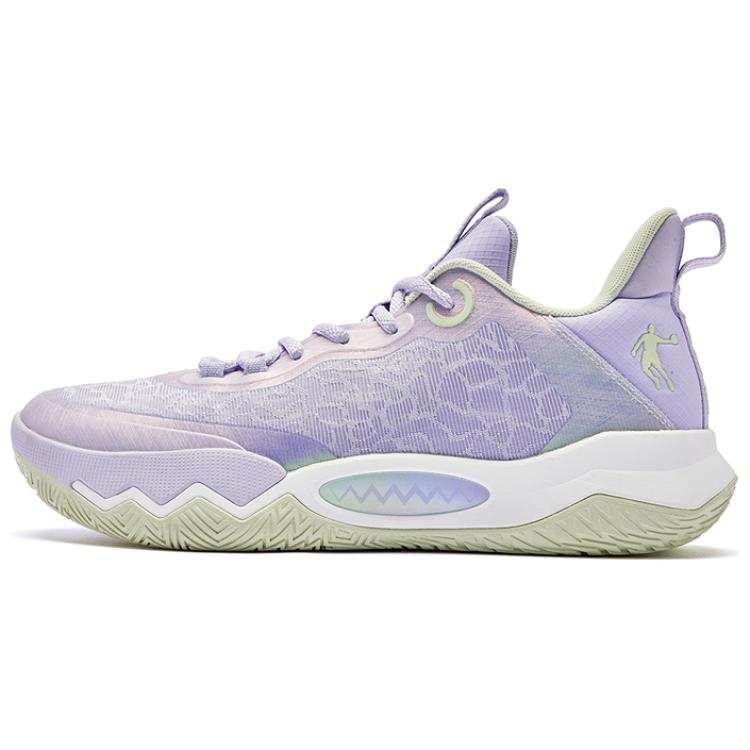 QIAODAN Wind Blade 4 TEAM Slip Resistant Low top Basketball Shoes Men's Purple Green