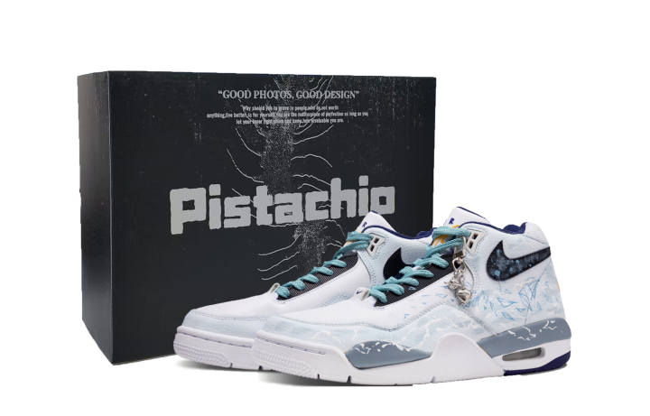 Nike Nike Flight Legacy Crushed Star Box Cushioning, Wear Resistant Mid top Vintage Basketball Shoes Men's Light Blue