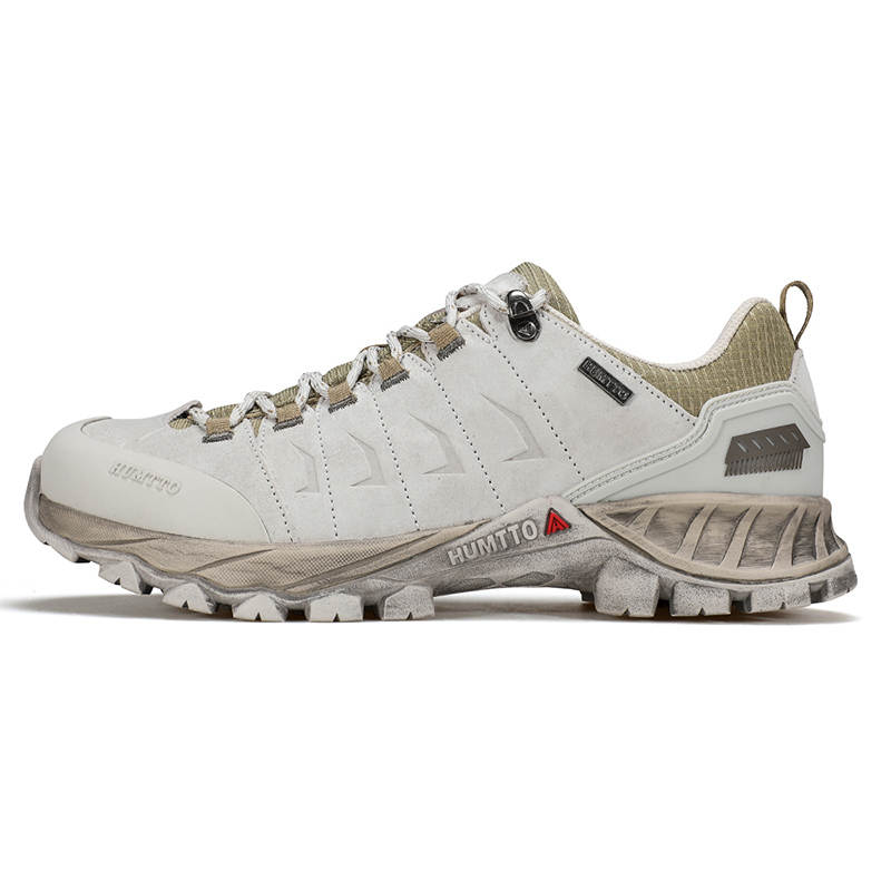 HUMTTO Pigskin Cushioning Slip Resistant Low top Hiking Shoes Men's Beige Gray