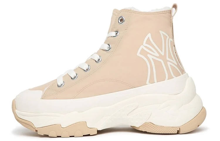 MLB Chunky High Slip Resistant Abrasion Resistant High top Canvas Shoes Unisex Beige