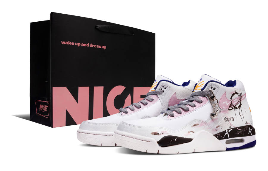 Nike Nike Flight Legacy Steam Planet Slip Resistant Abrasion Resistant Mid top Vintage Basketball Shoes Men's White Pink