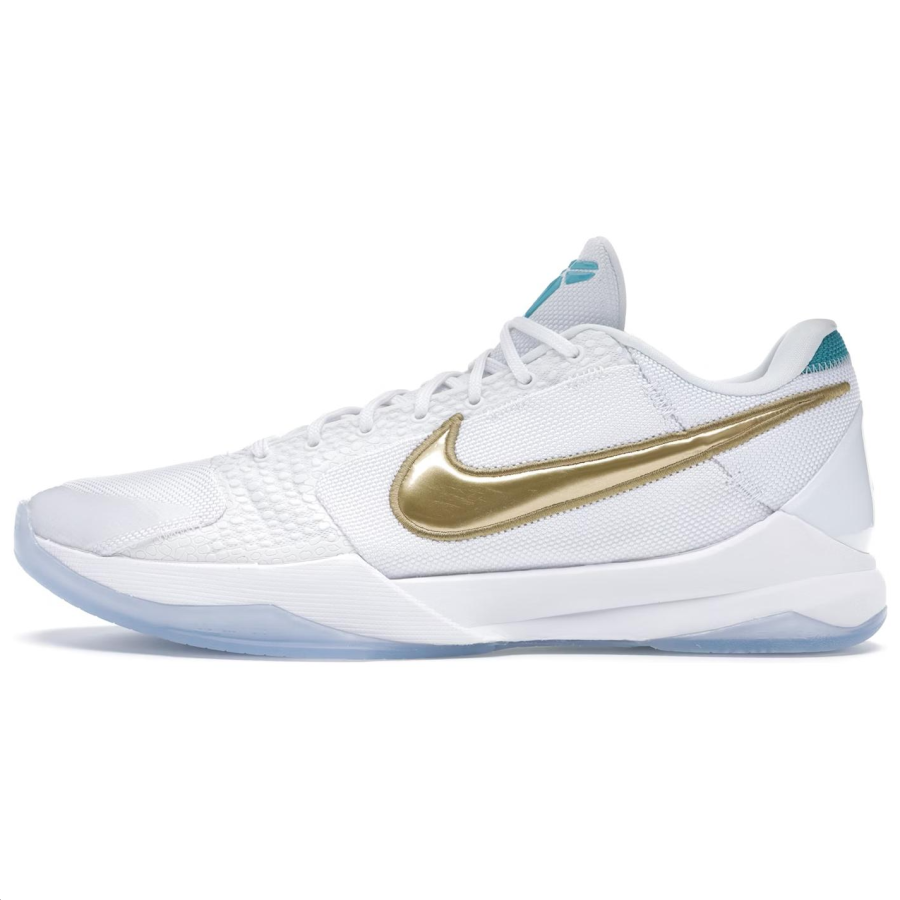 Nike Nike Zoom Kobe 5 Slip Resistant Abrasion Resistant Low top Basketball Shoes Unisex White