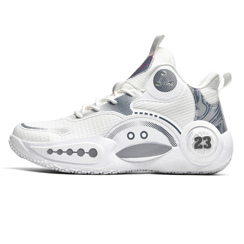 BIANSULONG Cushioning Slip Resistant Abrasion Resistant Low top Basketball Shoes Unisex White Gray