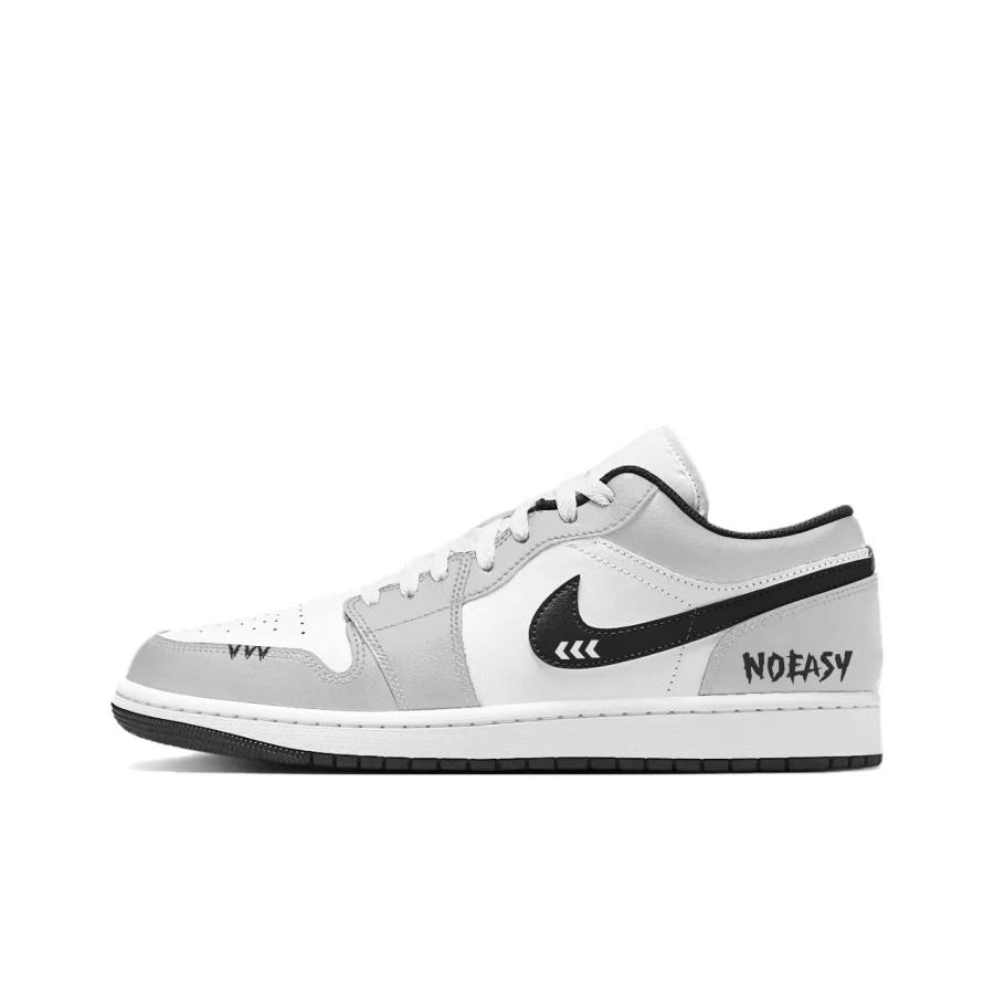 Jordan Jordan Air Jordan 1 Black Gray Cement Synthetic Leather Abrasion Resistant Low top Basketball Shoes Unisex