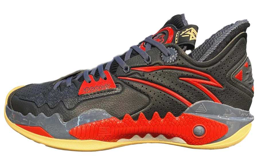 Anta Shock Wave 5 Comfortable Round Toe Cushioning Slip Resistant Low top Basketball Shoes Men's Black University Red