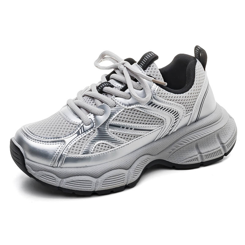 HUANQIU Abrasion Resistant Breathable Abrasion Resistant Breathable Low top Chunky Sneakers Women's Silver