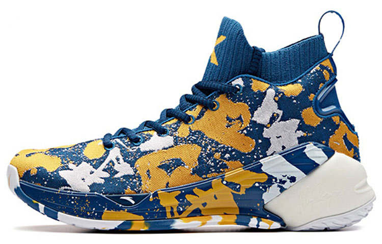 Anta KT4 Thompson, Warriors Home Non slip Lightweight High top Performance Basketball Shoes Men's Blue Yellow