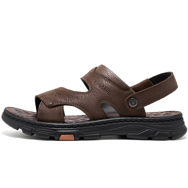 CAMEL Top Grain Cow Leather Sports Sandals Men's Dark Brown