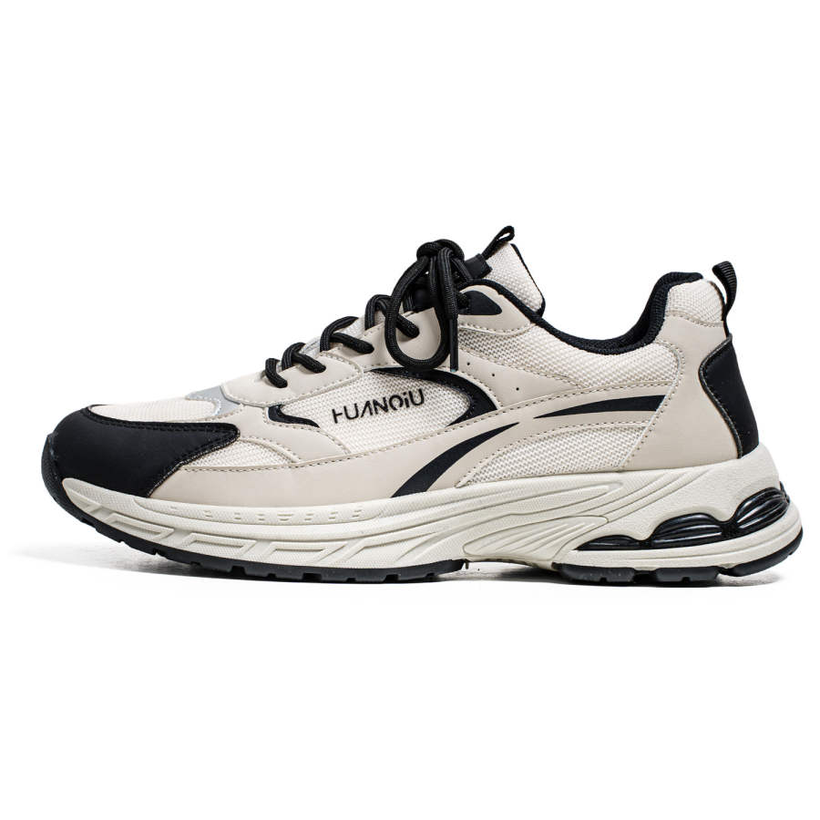 HUANQIU Slip Resistant Abrasion Resistant Low top Chunky Sneakers Men's Beige Black
