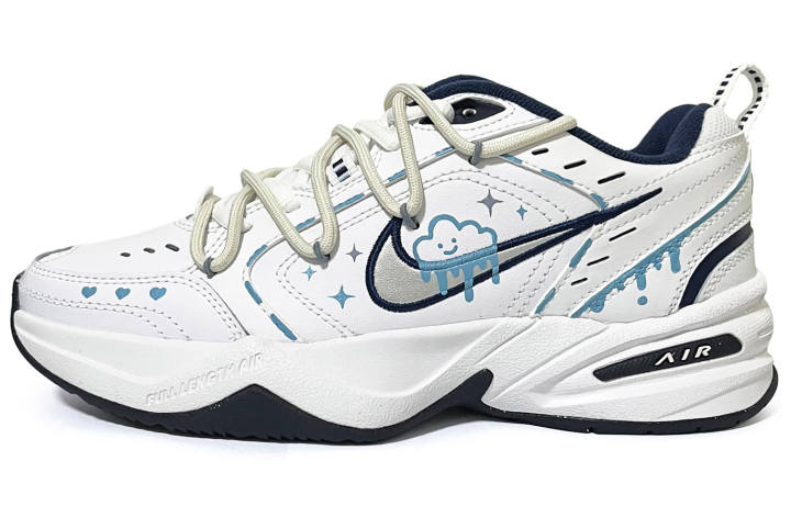 Nike Nike Air Monarch 4 White Navy PU Leather Support Low top Chunky Sneakers Unisex White