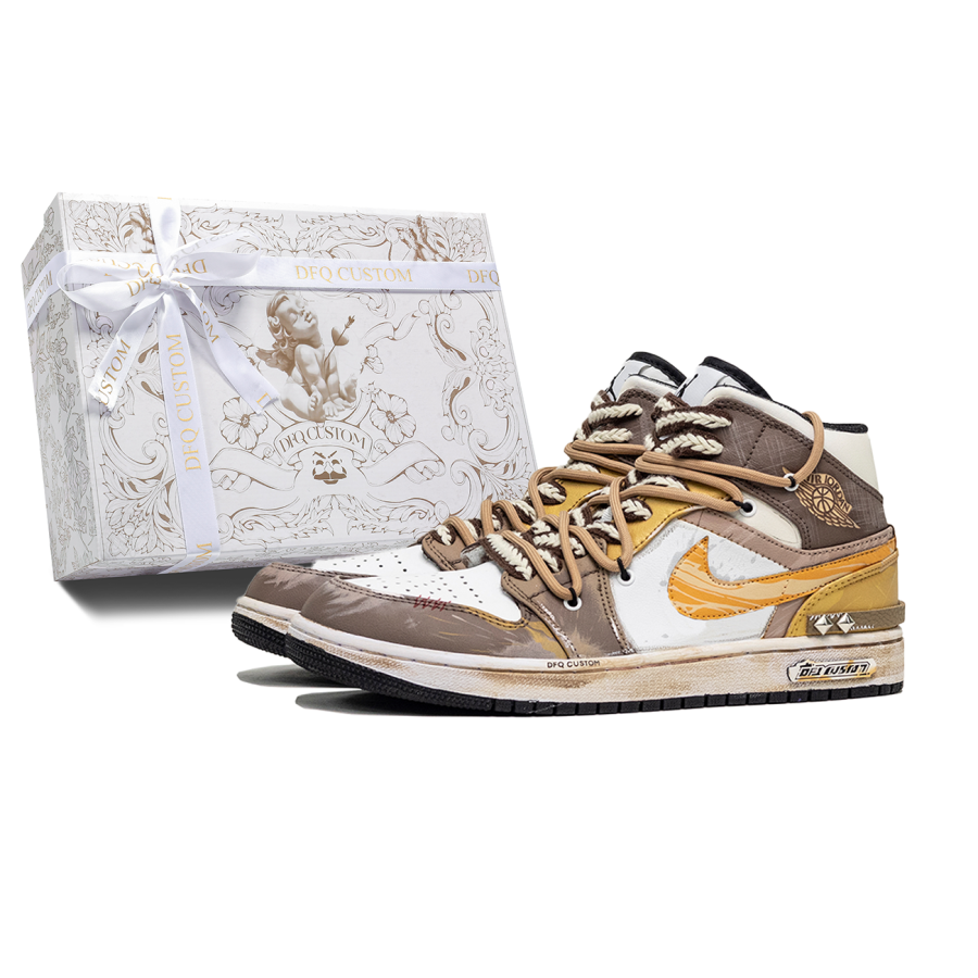 Jordan Jordan Air Jordan 1 Da Vinci Custom, Box, Bounty Hunter Abrasion Resistant Breathable Abrasion Resistant Breathable