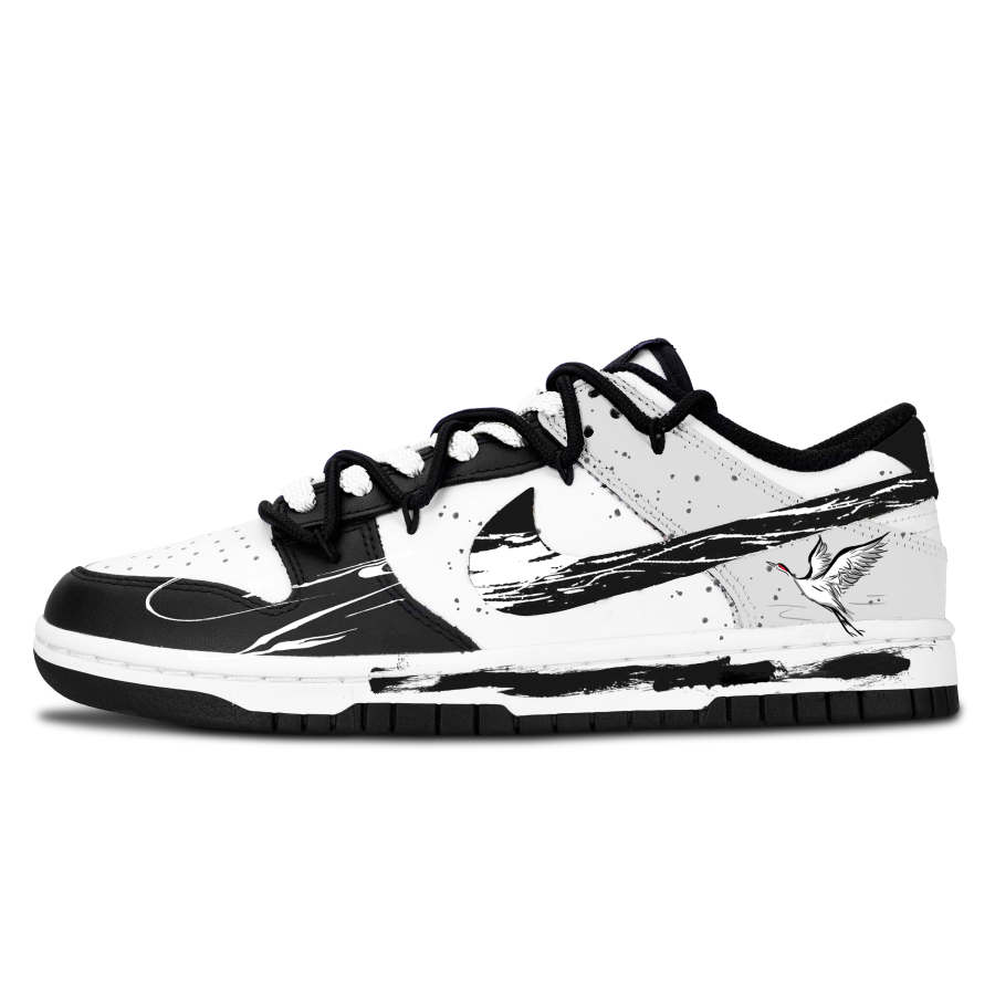 Nike Nike Dunk Black White, Elegant Style With Crane Ink Abrasion Resistant Abrasion Resistant Low top Skateboard Shoes
