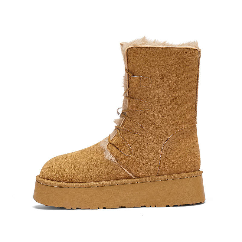 Warrior Thickened And Fleece Lined Thermal, Winter Outerwear, Thick Sole Heightening, Trendy Fashion Crew Snow Boots