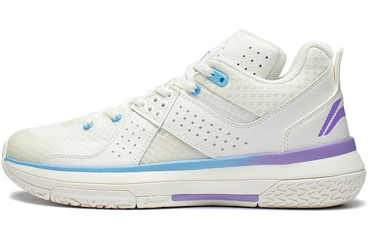 Li-Ning LiNing All City 5 Anti Slip Wear Resistant Mid Top LI NING CLOUD/LINING Cloud Basketball Shoes Men's White Blue Purple