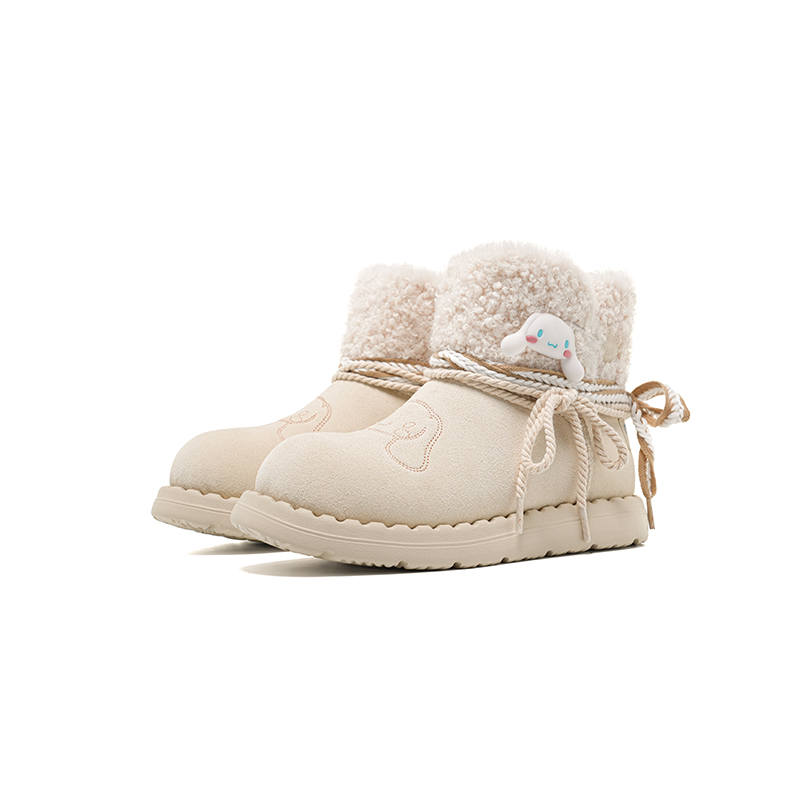OLD ORDER Sanrio x OLD ORDER Cow Split Leather Thermal Height Increasing Slip Resistant Crew Cinnamoroll Collaboration Snow Boots
