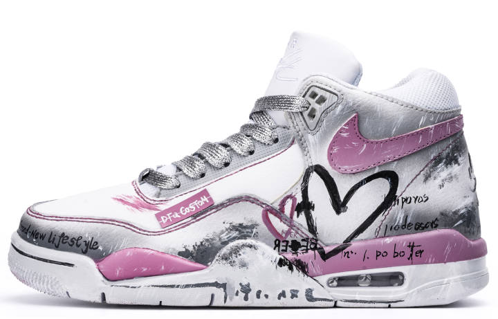 Nike Nike Flight Legacy ADCDAVINCI Custom, Tap To Unlock Mid top Vintage Basketball Shoes Unisex Silver Pink