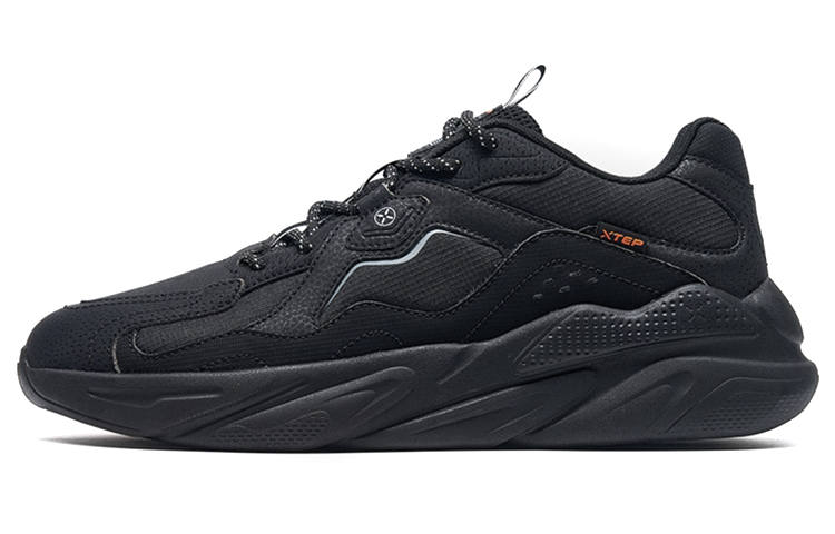 XTEP Cushioning Abrasion Resistant Cushioning, Wear Resistant Low top Chunky Sneakers Men's Black