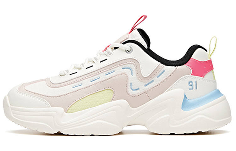 Anta Life Collection Cushioning Slip Resistant Abrasion Resistant Low top Chunky Sneakers Women's White Black Pink